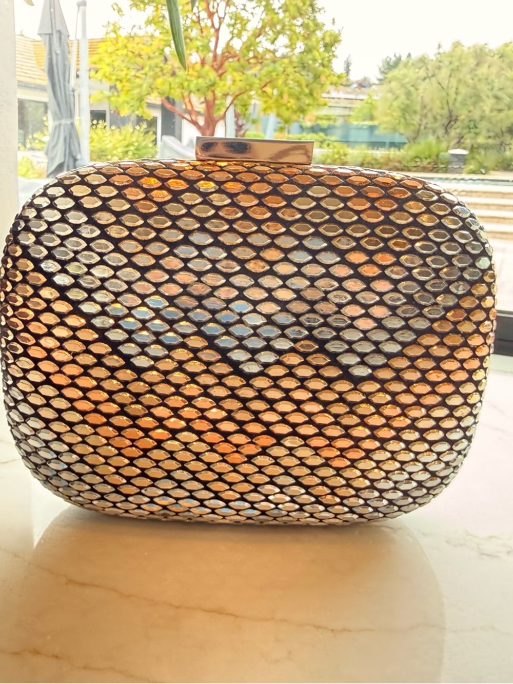 Marciano Metallic Mesh Clutch in Gold and Rose
